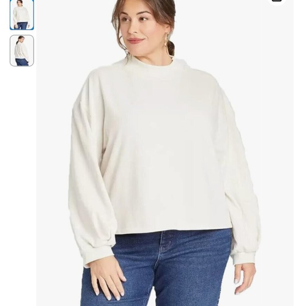 Ava & Viv Women's Long Sleeve Fleece Cropped Mock Turtleneck Pullover